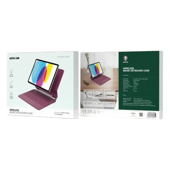 Green Lion Magic Keyboard for iPad 10th Gen / iPad 11 (A16) – Arabic/English, Burgundy