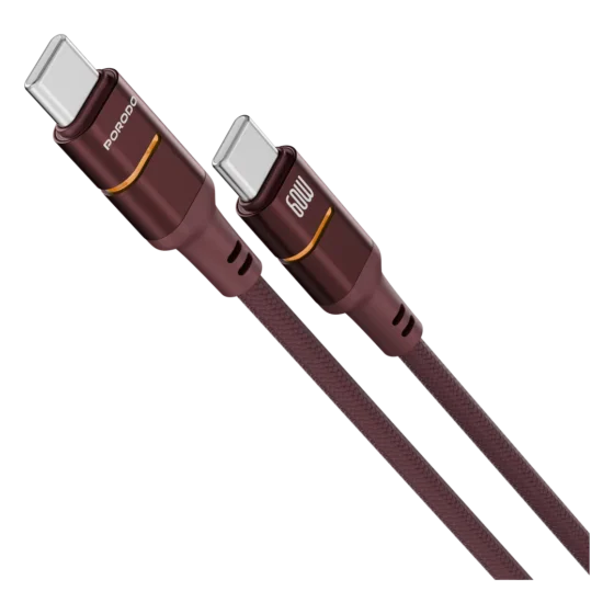 Porodo Arcano 60W USB-C to USB-C Braided Cable with Ambient LED 1.2m – Burgundy