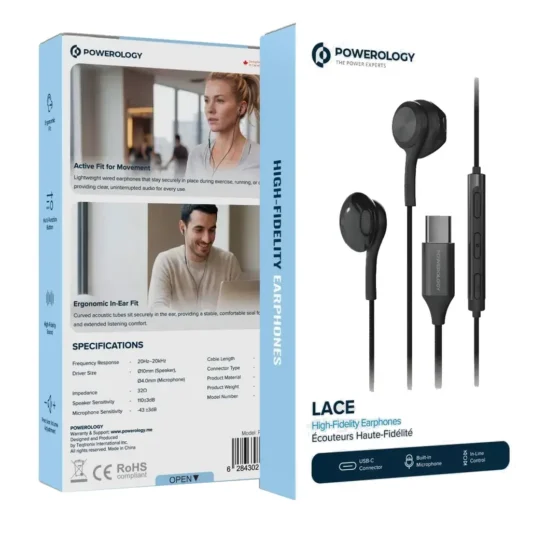 Powerology Lace High-Fidelity Wired Earphones USB-C