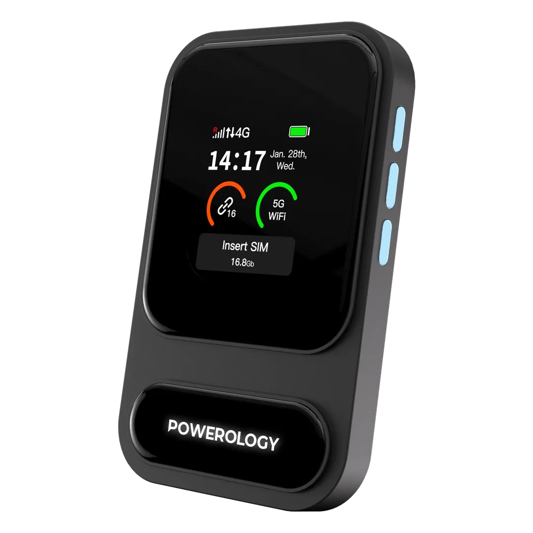 Powerology Starno Portable 4G LTE Mobile Hotspot with eSIM & Wi-Fi 6 – Black